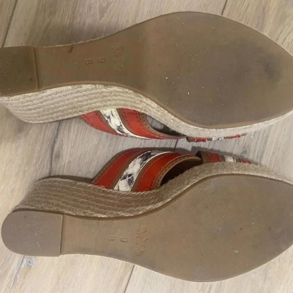 Coach Leather Espadrille‎ Wedge Sandals Orange & Snakeskin Size 9